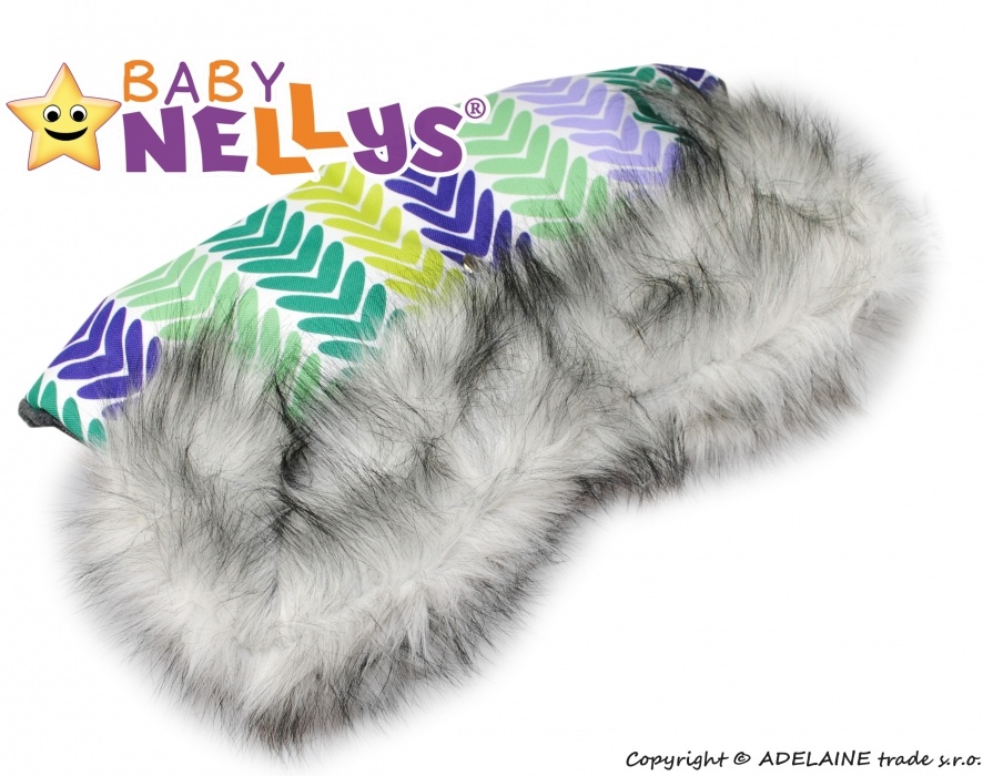 Rukávník ke kočárku s kožešinkou Baby Nellys ® flees LUX Eskymo - barevné lístky - KLUK (zelené, tyrkys, fialové aj.)