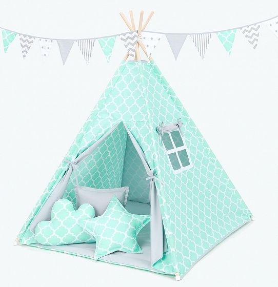 Stan pro děti teepee, týpí bez výbavy - maroko máta / šedý BABY NELLYS