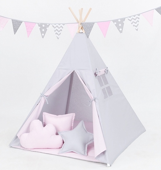 Stan pro děti teepee, týpí bez výbavy - šedý / světle růžový BABY NELLYS