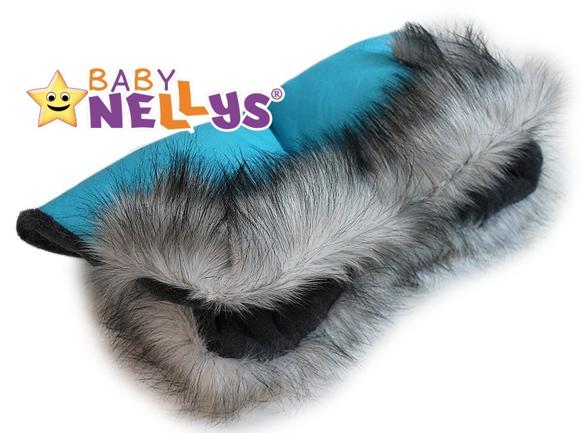 Rukávník ke kočárku s kožešinkou Baby Nellys ® flees LUX Eskymo - mořská/tyrkysová 