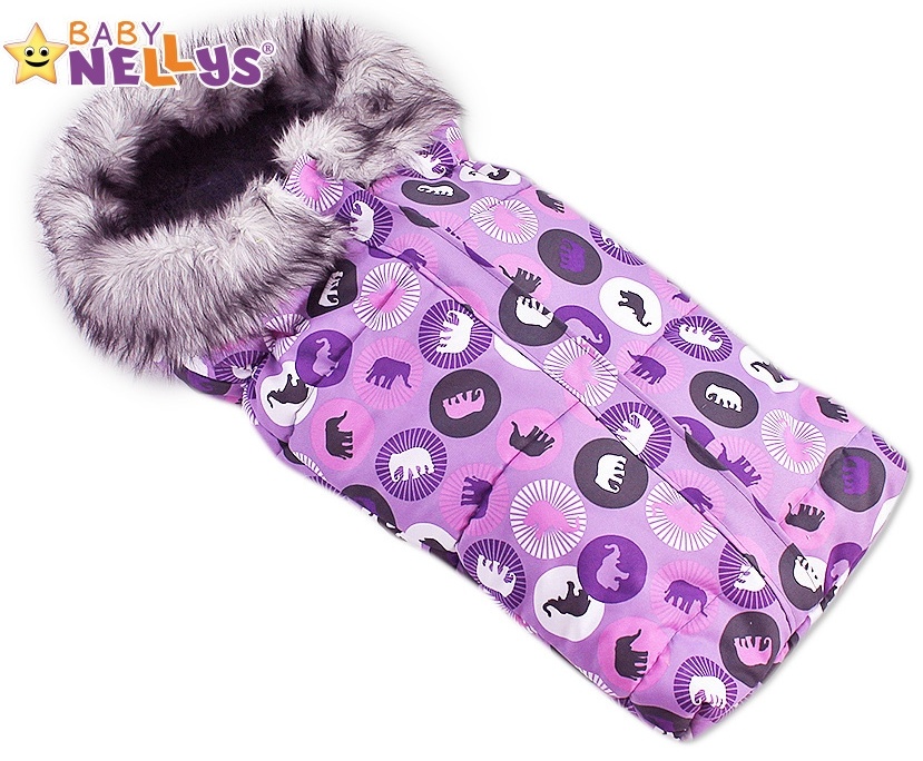 Fusák nejen do autosedačky Baby Nellys ® ESKYMO s kožíškem LUX - sloni ve fialkové