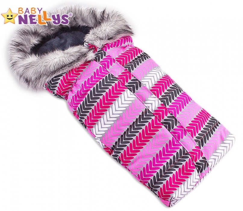 Fusák nejen do autosedačky Baby Nellys ® ESKYMO s kožíškem LUX - růžové lístky (odstíny růžové, černá aj.) 