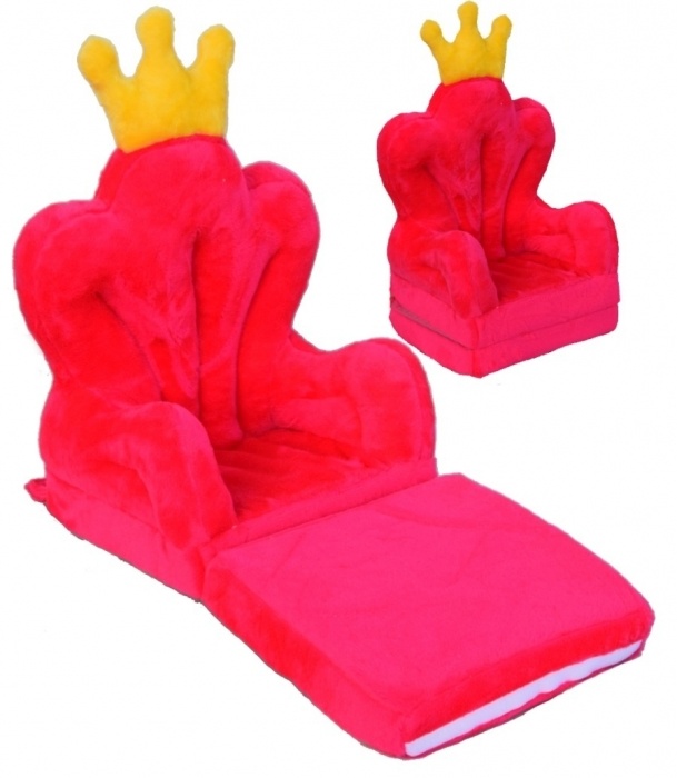 Dětské plyšové rozkládací křesílko Korunka - sytě malinová