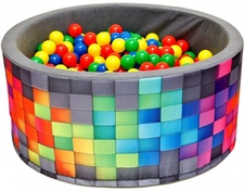 Bazén pro děti 90x40cm kruhový tvar + 200 balónků - šedý, barevné kostičky