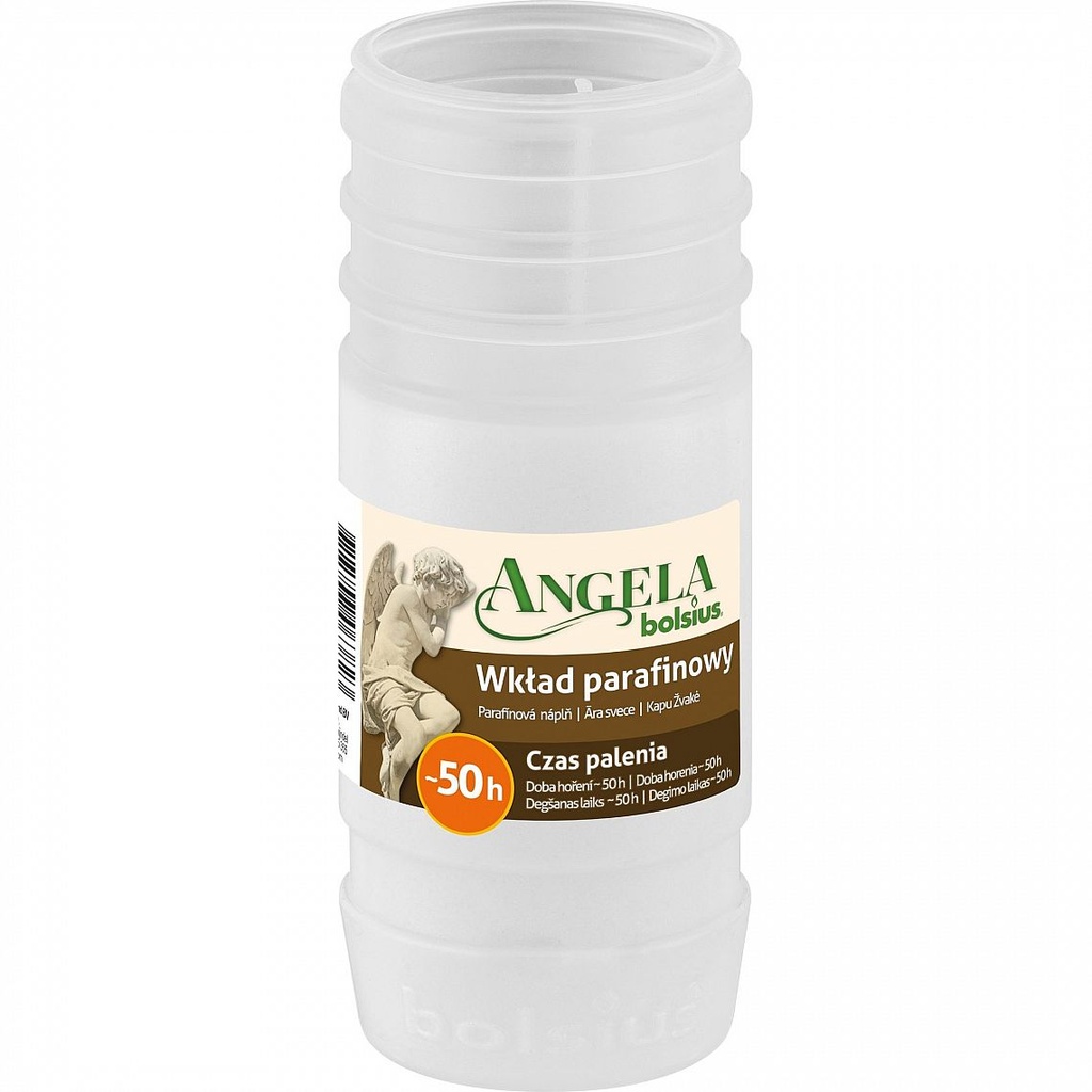 Náplň Bolsius bílá, 50h 171g parafín Angela Light 57x145mm, do kahance