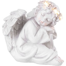 Dekorace Sedící anděl, LED, polyresin, na hrob, 15x15x14,5 cm,MagicHome
