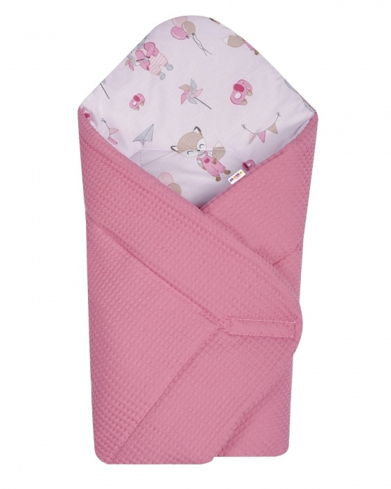 Baby Nellys Luxusní zavinovačka vaflová 80x75cm, Liška a zajíc, růžová